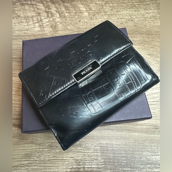 Prada Embossed Black Leather Wallet - Picture 1 of 11